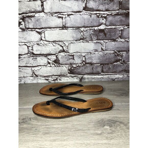 Mystique Black Leather Snake Skin Thong Flip Flops Sandals Women Sz 9M US/40EU - Picture 10 of 16
